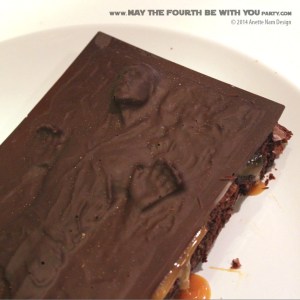 Star Wars Food: Han Solo a la Mode from Silicone Mold /// Check out our blog for lots of Star Wars Party food recipes and downloadable labels! Great for a Birthday Party or a May the Fourth be with you Party. /// #starwars #starwarsparty #maythefourthbewithyou #starwarsbirthday #starwarsfood #banthamilk #chocolate #brownie #hansolo maythefourthbewithyoupartyblog.com