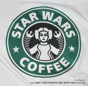 Star Wars T-shirt. Check out all our other Star Wars shirts and costumes on our blog! #starbucks #starwars #tshirt #starwarsparty #maythefourthbewithyou #starwarsbirthday #starwarscostume #leia #princessleia maythefourthbewithyoupartyblog.com