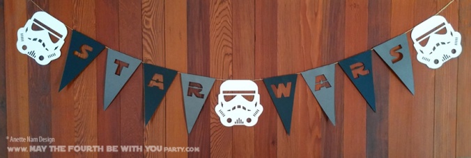 Star Wars Garland and Flags (Downloadable Pattern) // Check out our blog for lots more Star Wars crafts and decor. // #starwars #starwarsparty #maythefourthbewithyou #starwarsbirthday #banners #stormtrooper maythefourthbewithyoupartyblog.com