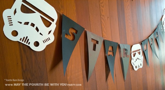 Star Wars Garland and Flags (Downloadable Pattern) // Check out our blog for lots more Star Wars crafts and decor. // #starwars #starwarsparty #maythefourthbewithyou #starwarsbirthday #banners #stormtrooper maythefourthbewithyoupartyblog.com