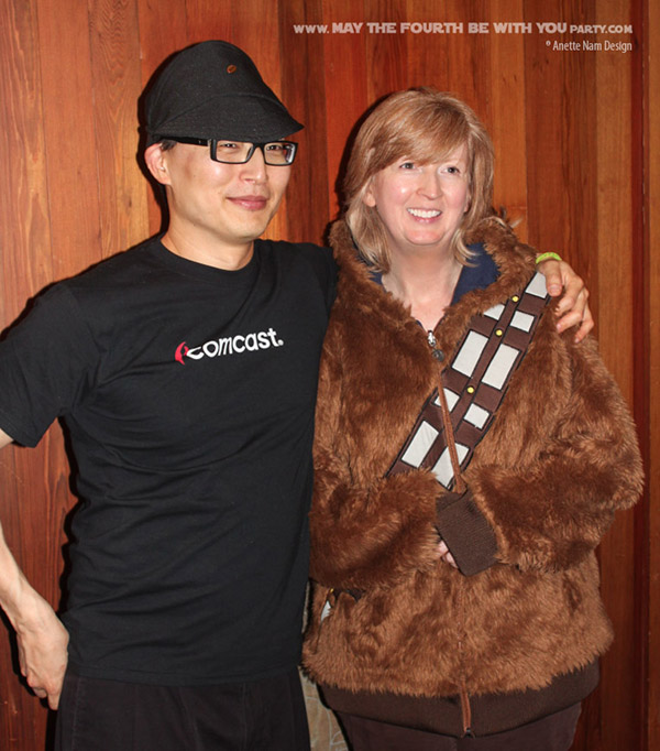 DIY Imperial Officer Costumes and Chewbacca Jacket. Check out all our other Star Wars costumes on our blog! #starwars #starwarsparty #maythefourthbewithyou #starwarsbirthday #starwarscostume #halloweencostume #chewbacca #wookiee #imperialofficer #cosplay maythefourthbewithyoupartyblog.com
