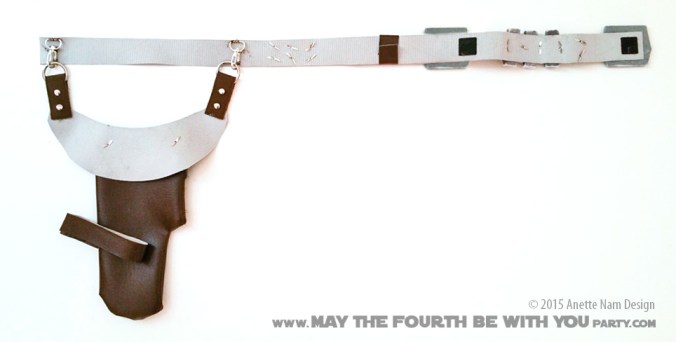 DIY Han Solo Holster. Check out all our other Star Wars costumes on our blog! #hansolo #holster #starwars #starwarsparty #maythefourthbewithyou #starwarsbirthday #starwarscostume #halloweencostume