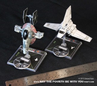 Slave 1 Imperial Shuttle TIE Fighter. Star Wars X-Wing Miniatures Game /// We add new Star Wars fun on our blog every week! /// #starwars #theforceawakens #xwingminiaturesgame #boardgames #review #xwing #slave1 #imperialshuttle #tiefighter/// maythefourthbewithyoupartyblog.com
