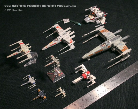 X-Wings size comparisons. Micromachines. Hallmark Ornamnet. Star Wars X-Wing Miniatures Game /// We add new Star Wars fun on our blog every week! /// #starwars #theforceawakens #xwingminiaturesgame #boardgames #review #hallmark #micromachines /// maythefourthbewithyoupartyblog.com