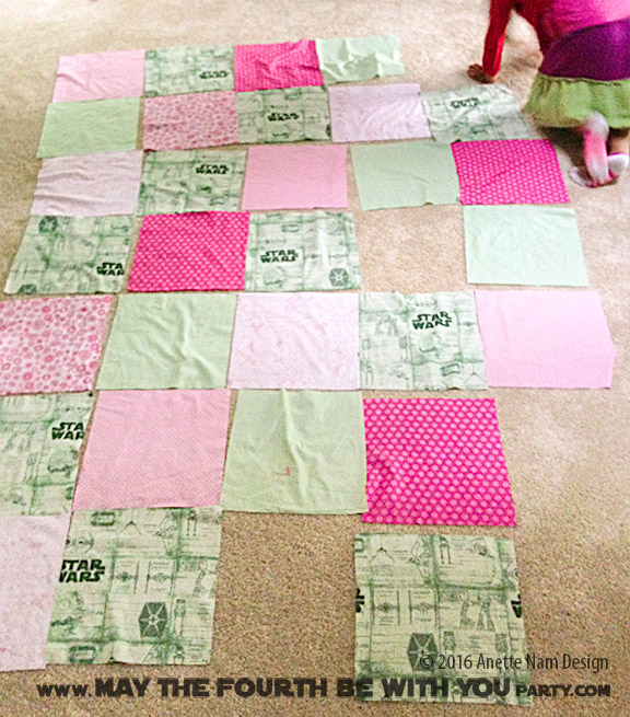 DIY Girls Star Wars Pink and Green quilt comforter cover (sheets) /// We add new Star Wars crafts and fun projects on our blog every week! /// #starwars #comforter #sheets #quilt #sewing #girls #atat #deathstar #tiefighter #tiebomber #atst #theforceawakens #sewing #fabric // maythefourthbewithyoupartyblog.com