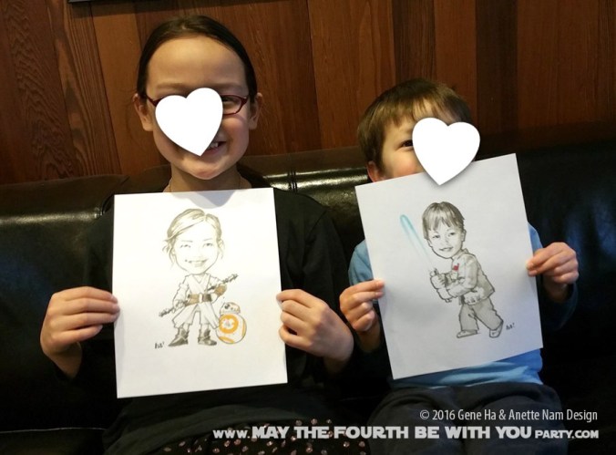 Cosplay marker drawings of kids dressed as Rey and Finn © Gene Ha /// We add new Star Wars posts to our blog every week! /// #starwars #theforceawakens #geneha #cosplay #drawing #starwarsart #rey #finn /// maythefourthbewithyoupartyblog.com