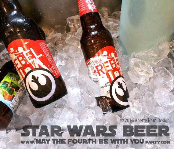 Star Wars Food: Rebel Beer /// Check out our blog for lots of Star Wars Party food recipes and downloadable labels! Great for a Birthday Party or a May the Fourth be with you Party. /// #starwars #starwarsparty #theforceawakens #rogueone #rebels #rebel #maythefourthbewithyou #starwarsbirthday #starwarsfood #beer #rebelIPA #spacerock #notyourfathersrootbeer #samueladams #chewbacca #wookiee #chewie #millenniumfalcon // maythefourthbewithyoupartyblog.com