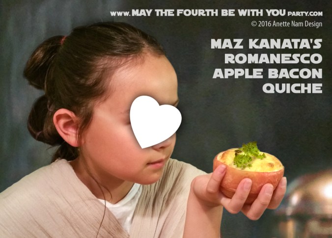 Maz Kanata’s Romanesco Apple Bacon Quiche / Check out our blog for lots of Star Wars Party food recipes and downloadable labels! Great for a Birthday Party or a May the Fourth be with you Party. / #starwars #starwarsparty #theforceawakens #maythefourthbewithyou #starwarsbirthday #starwarsfood #quiche #romanesco #mazkanata #maz #rey #takodana #apple #bacon #recipe / maythefourthbewithyoupartyblog.com