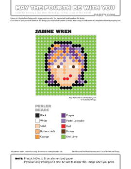 Sabine Wren Perler Pattern / We add new patterns to our blog every week! Click URL and follow us to make sure you don't miss any! / Star Wars perler, hama bead, cross-stitch, knitting, Lego, pixel pattern / Note: Patterns are ©, and your work must include © if posted, and can not be sold. See blog for complete ©. #pixel #pixelart #perler #perlerbeads #hama #hamabeads #starwars #crossstitch #lego #knitting #mosaic #pattern #sabine #sabinewren #rebels maythefourthbewithyoupartyblog.com