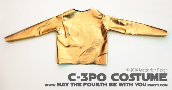 C-3PO DIY Costume and Cosplay / Check out lots more Star Wars Halloween costumes and cosplay ideas on our blog / #starwars #halloween #maythefourthbewithyou #maythe4thbewithyou #costume #ducttape #cosplay #diy #pattern #sewing #theforceawakens #c3po #droid #geek #nerd #spraypaint #gold / maythefourthbewithyoupartyblog.com