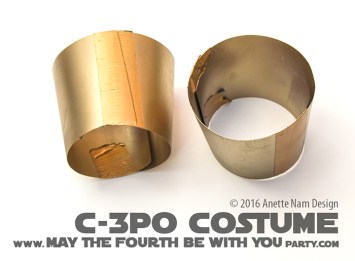 C-3PO DIY Costume and Cosplay / Check out lots more Star Wars Halloween costumes and cosplay ideas on our blog / #starwars #halloween #maythefourthbewithyou #maythe4thbewithyou #costume #ducttape #cosplay #diy #pattern #sewing #theforceawakens #c3po #droid #geek #nerd #spraypaint #gold / maythefourthbewithyoupartyblog.com