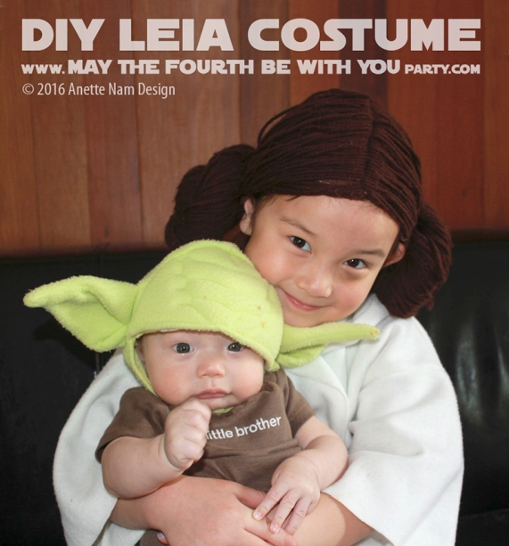 Princess Leia and Yoda DIY Costume and Cosplay / Check out lots more Star Wars Halloween costumes and cosplay ideas on our blog / #starwars #halloween #maythefourthbewithyou #maythe4thbewithyou #costume #cosplay #diy #pattern #sewing #leia #yoda #geek #nerd / maythefourthbewithyoupartyblog.com