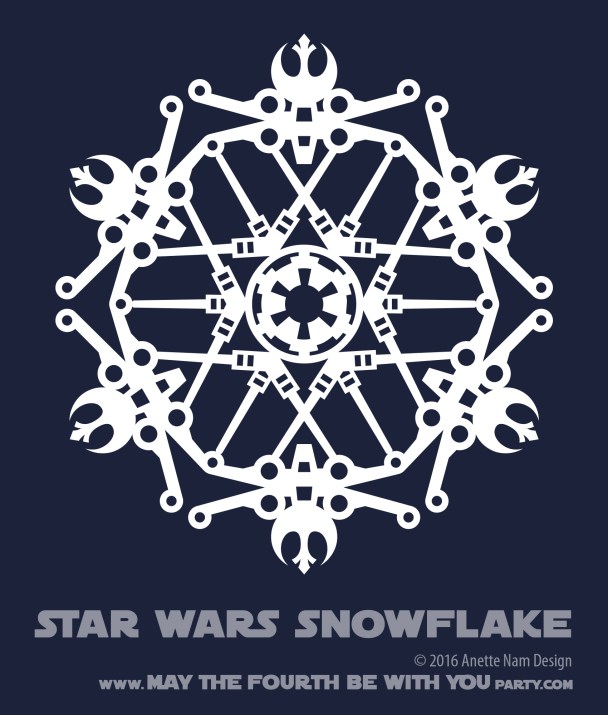 Downloadable Star Wars Snowflakes /// We add new Star Wars crafts to our blog every week! Design is copyrighted and for personal use only. See blog for details. /// #starwars #star wars #snowflake #paperart #downloadable #cutpaper #silhouette #silhouettecameo #silkscreen #paper #papercraft /// maythefourthbewithyoupartyblog.com