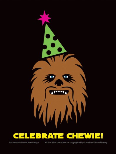 DIY Celebrate Chewie T-shirt/Stencil Pattern. This and many other patterns can be downloaded FREE from our blog. / Note: Patterns are ©, and your work must include © if posted, and can not be sold. See blog for complete ©/ #Chewbacca #chewie #petermayhew #starwars #tshirt #starwarsparty #rogueone #maythefourthbewithyou #maythe4th #maythefourth #revengeofthefifth #starwarscostume #pattern #maythe4thbewithyou #stencil #silkscreen #silhouettecameo #maythefourthbewithyoupartyblog.com #swcc #starwarscelebration